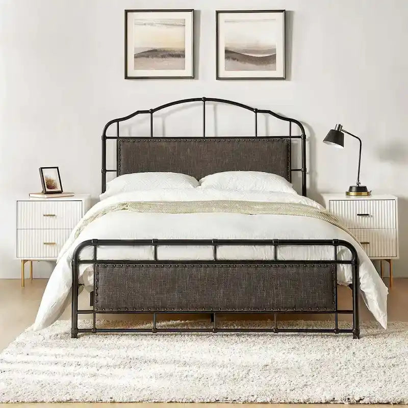 HULALA HOME Eufemia Industrial 62-Inch High Headboard Metal Platform Bed Frame 9