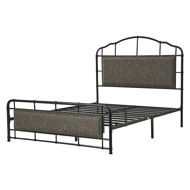 HULALA HOME Eufemia Industrial 62-Inch High Headboard Metal Platform Bed Frame 10