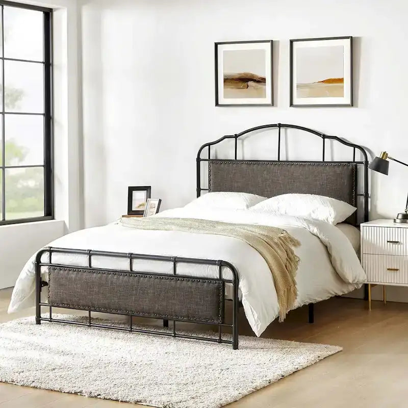 HULALA HOME Eufemia Industrial 62-Inch High Headboard Metal Platform Bed Frame 11