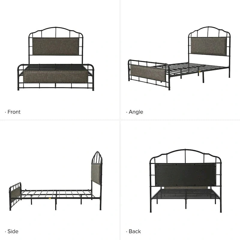 HULALA HOME Eufemia Industrial 62-Inch High Headboard Metal Platform Bed Frame 12