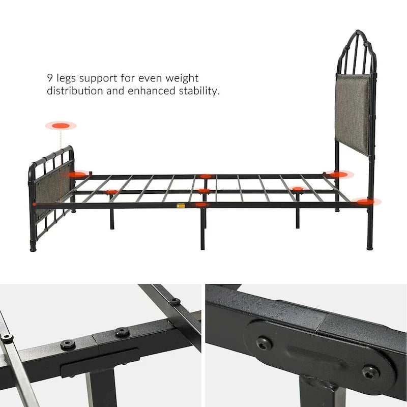 HULALA HOME Eufemia Industrial 62-Inch High Headboard Metal Platform Bed Frame 13