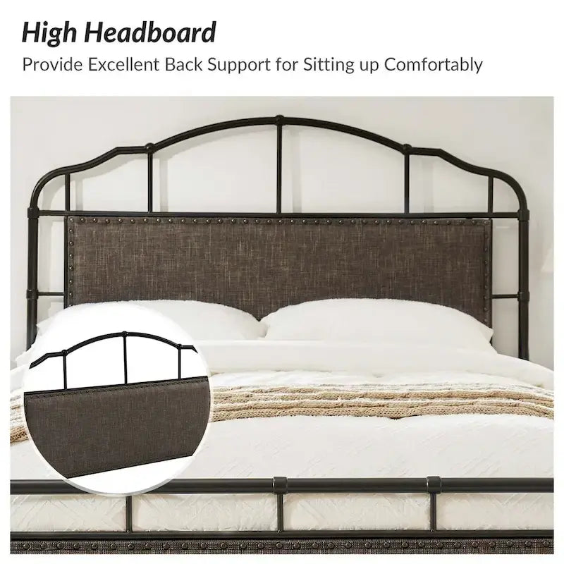 HULALA HOME Eufemia Industrial 62-Inch High Headboard Metal Platform Bed Frame 14