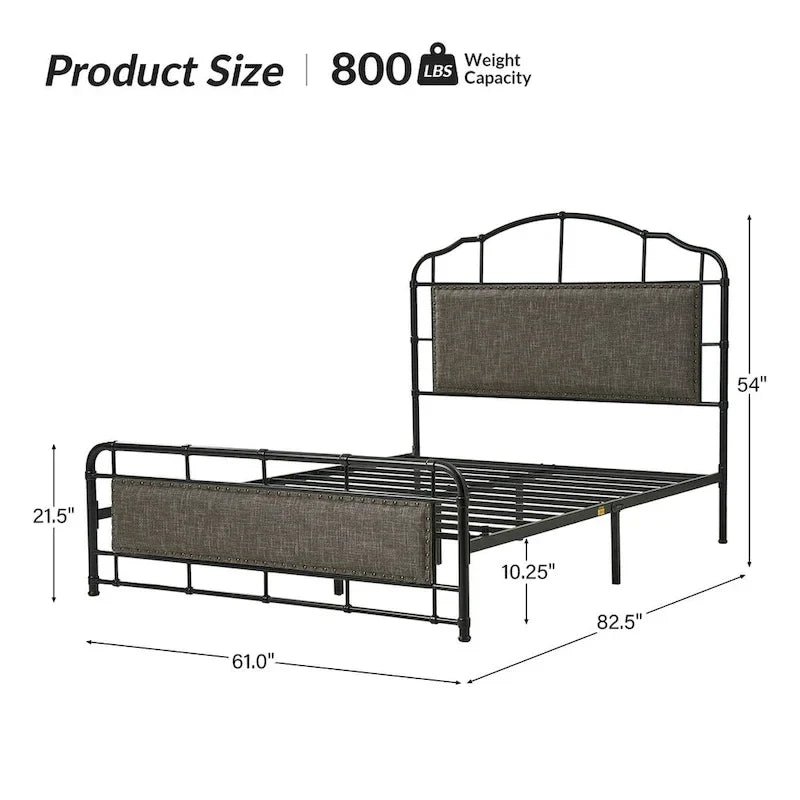 HULALA HOME Eufemia Industrial 62-Inch High Headboard Metal Platform Bed Frame 15