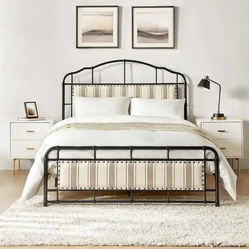 HULALA HOME Eufemia Industrial 62-Inch High Headboard Metal Platform Bed Frame 16