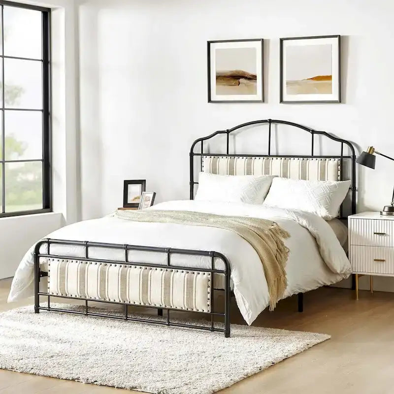 HULALA HOME Eufemia Industrial 62-Inch High Headboard Metal Platform Bed Frame 18