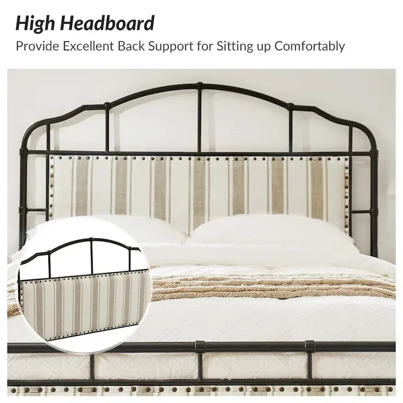 HULALA HOME Eufemia Industrial 62-Inch High Headboard Metal Platform Bed Frame 21