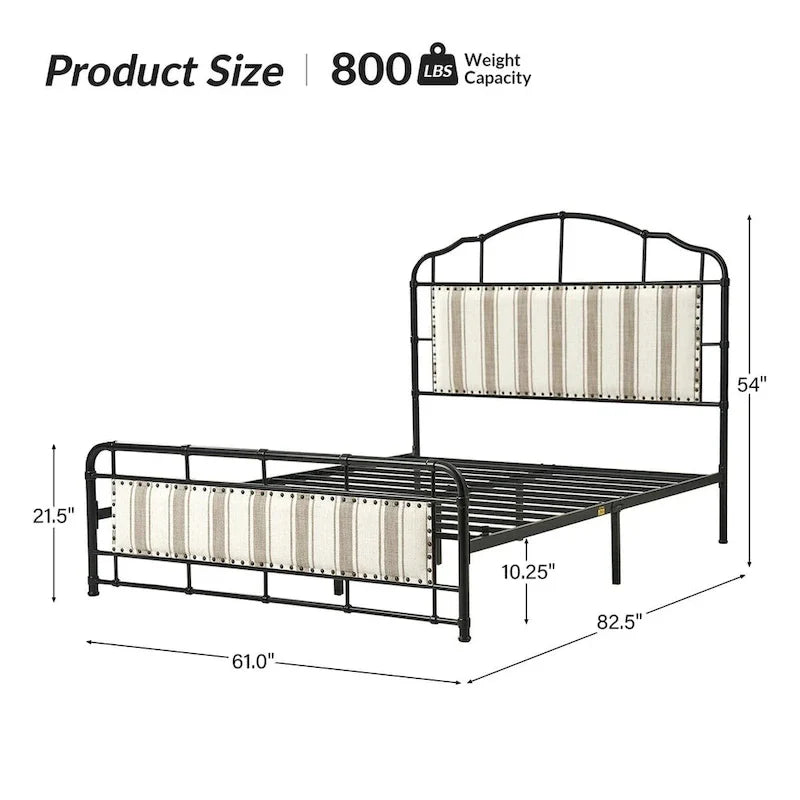 HULALA HOME Eufemia Industrial 62-Inch High Headboard Metal Platform Bed Frame 22