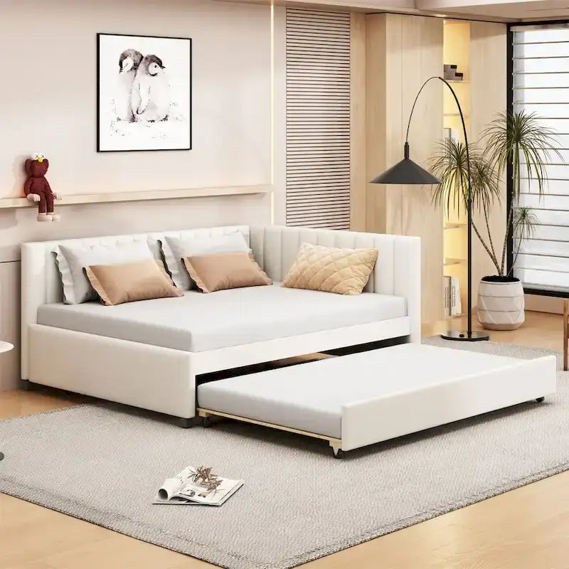 Merax Upholstered Full-Size Daybed with Trundle Feature 1