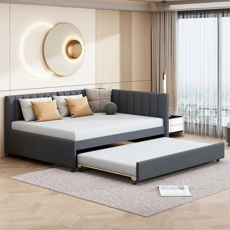 Merax Upholstered Full-Size Daybed with Trundle Feature 9