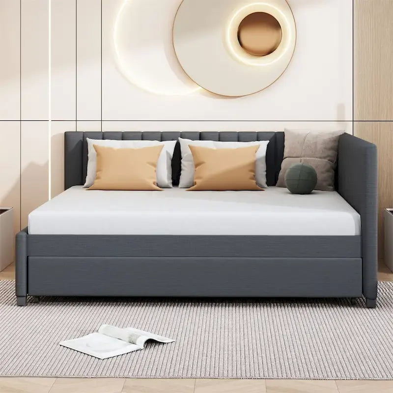 Merax Upholstered Full-Size Daybed with Trundle Feature 10