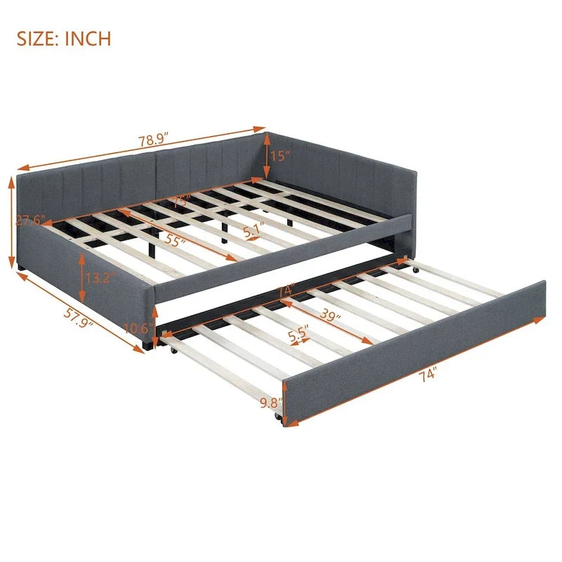 Merax Upholstered Full-Size Daybed with Trundle Feature 16