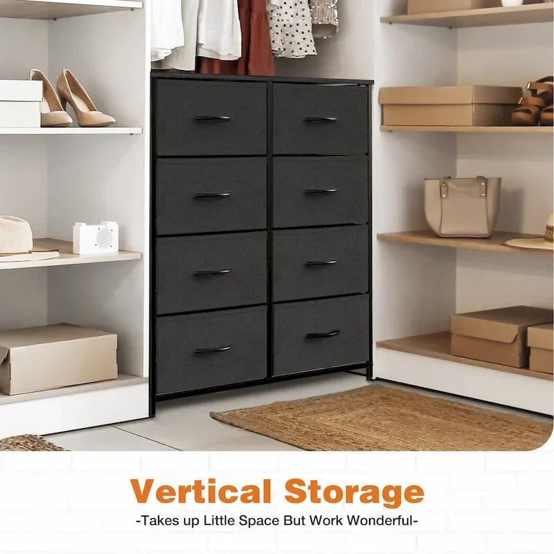 8-Drawer Tall Fabric Dresser with Wood Top and Sturdy Steel Frame - Stylish Bedroom Storage Solution 2