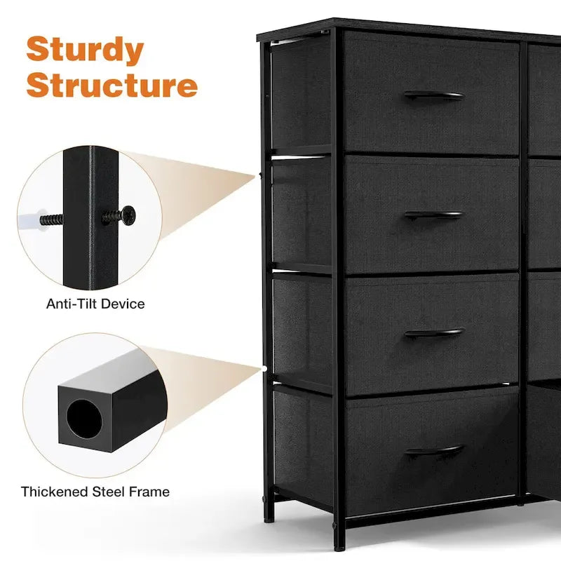 8-Drawer Tall Fabric Dresser with Wood Top and Sturdy Steel Frame - Stylish Bedroom Storage Solution 3