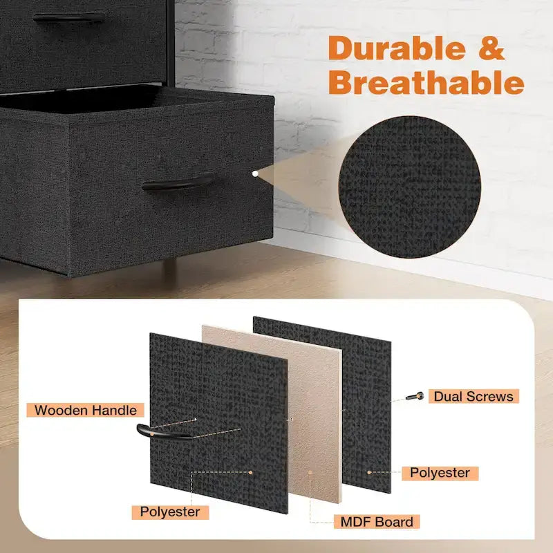 8-Drawer Tall Fabric Dresser with Wood Top and Sturdy Steel Frame - Stylish Bedroom Storage Solution 4
