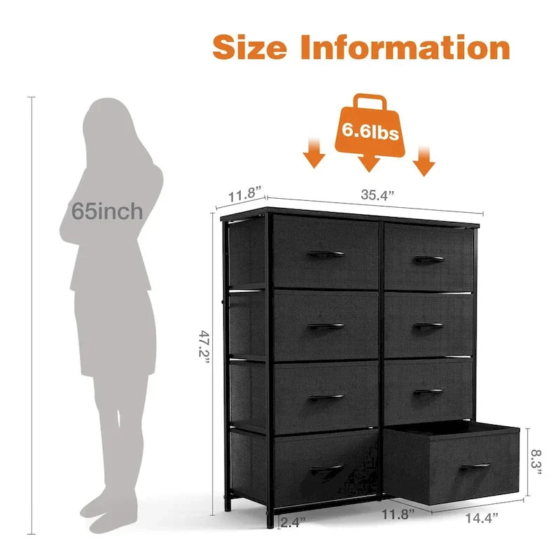 8-Drawer Tall Fabric Dresser with Wood Top and Sturdy Steel Frame - Stylish Bedroom Storage Solution 7