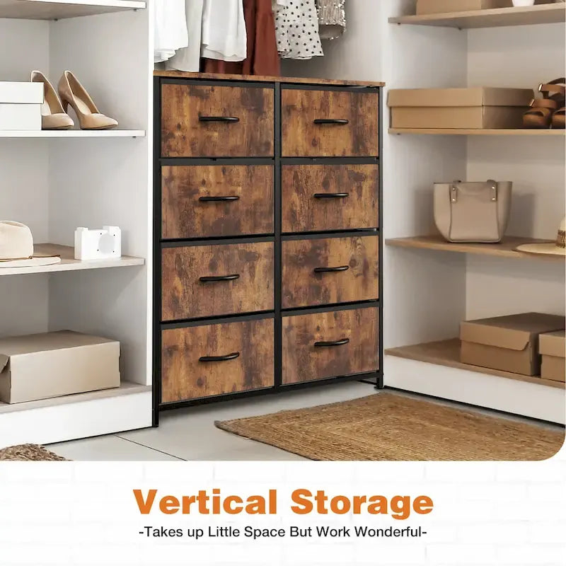 8-Drawer Tall Fabric Dresser with Wood Top and Sturdy Steel Frame - Stylish Bedroom Storage Solution 10