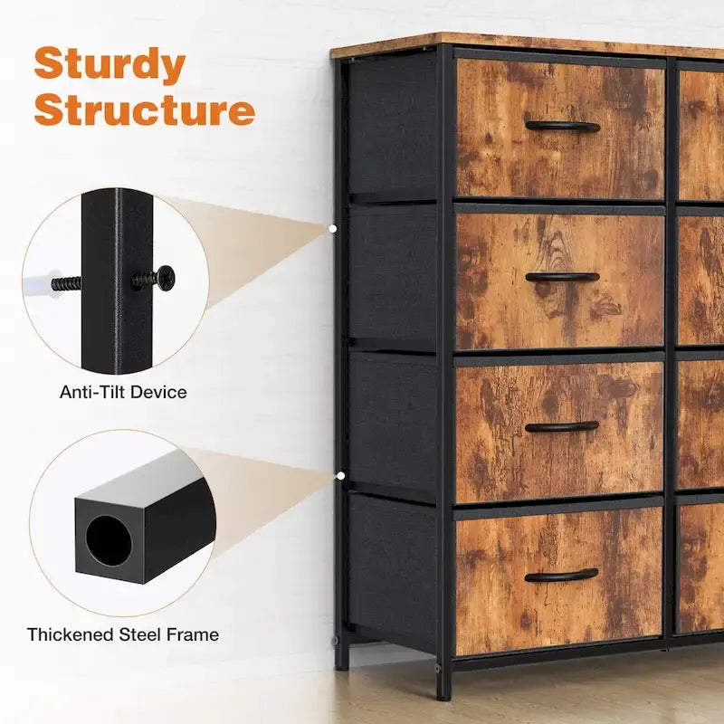 8-Drawer Tall Fabric Dresser with Wood Top and Sturdy Steel Frame - Stylish Bedroom Storage Solution 11