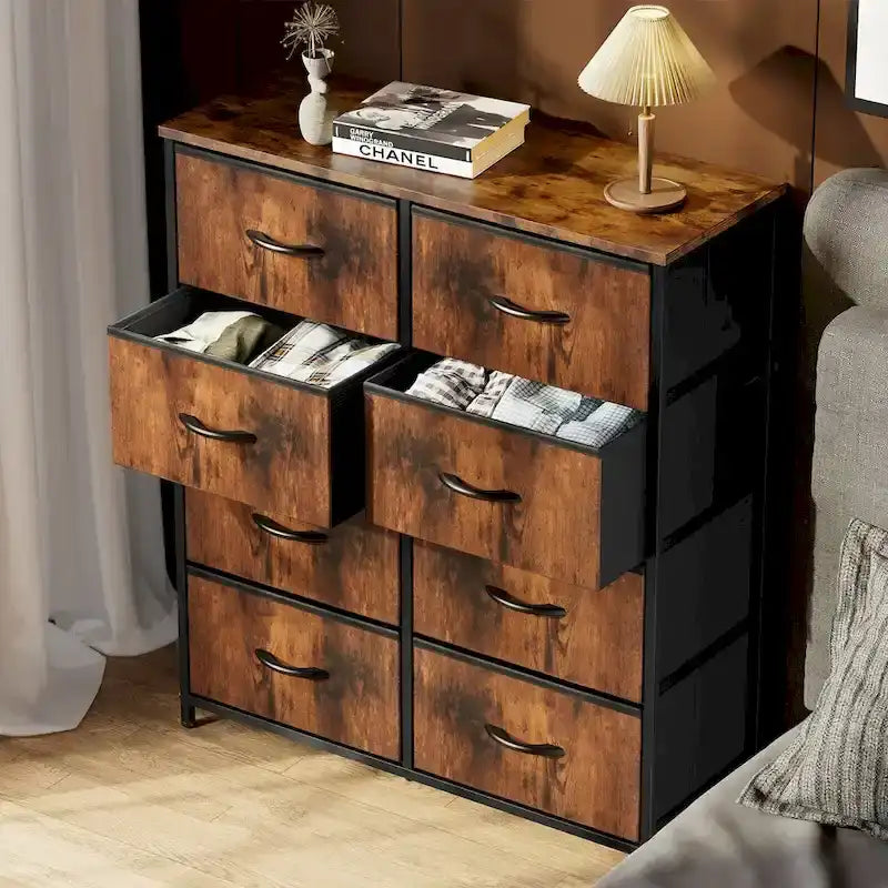 8-Drawer Tall Fabric Dresser with Wood Top and Sturdy Steel Frame - Stylish Bedroom Storage Solution 13