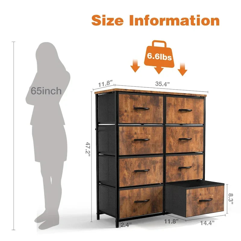 8-Drawer Tall Fabric Dresser with Wood Top and Sturdy Steel Frame - Stylish Bedroom Storage Solution 15