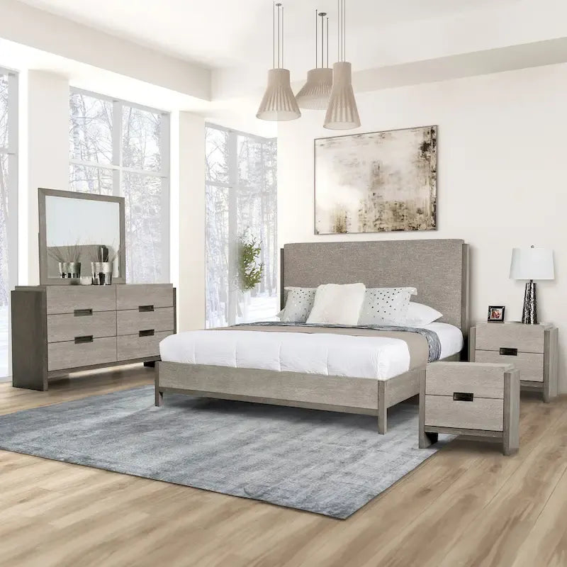 Furniture of America Cruz Modern Gray Solid Wood 5-Piece Bedroom Set: Includes Bed, 2 Nightstands, Dresser, and Mirror 1