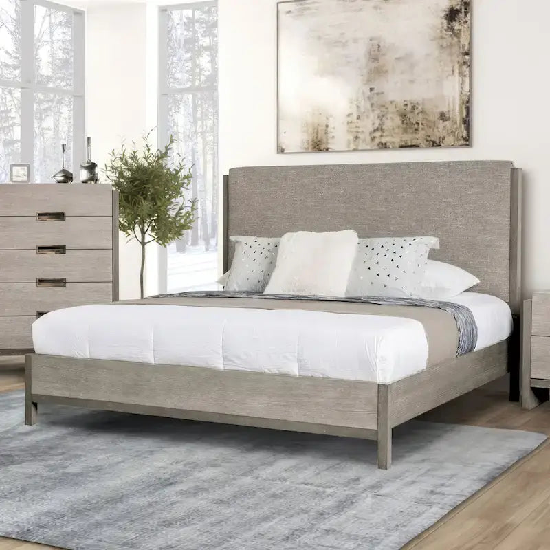 Furniture of America Cruz Modern Gray Solid Wood 5-Piece Bedroom Set: Includes Bed, 2 Nightstands, Dresser, and Mirror 5