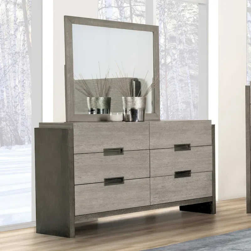 Furniture of America Cruz Modern Gray Solid Wood 5-Piece Bedroom Set: Includes Bed, 2 Nightstands, Dresser, and Mirror 7