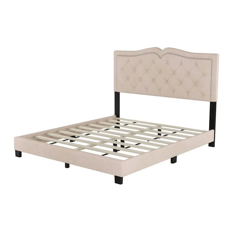 Upholstered Platform Bed with Tufted Headboard and Slat Support 3