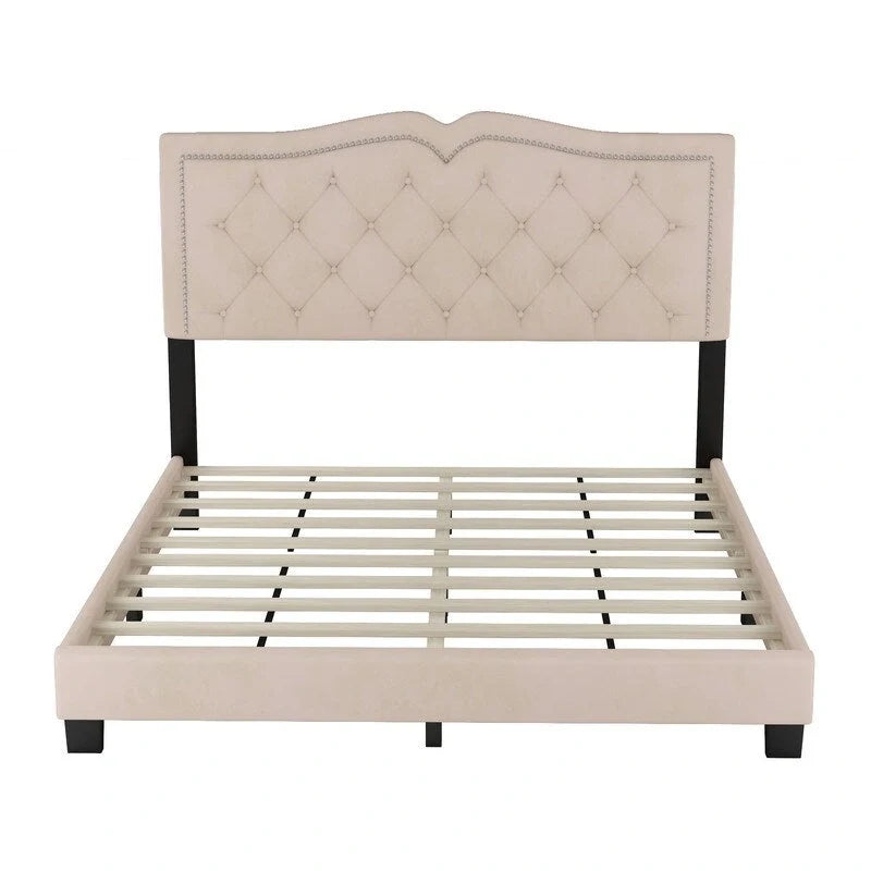 Upholstered Platform Bed with Tufted Headboard and Slat Support 4