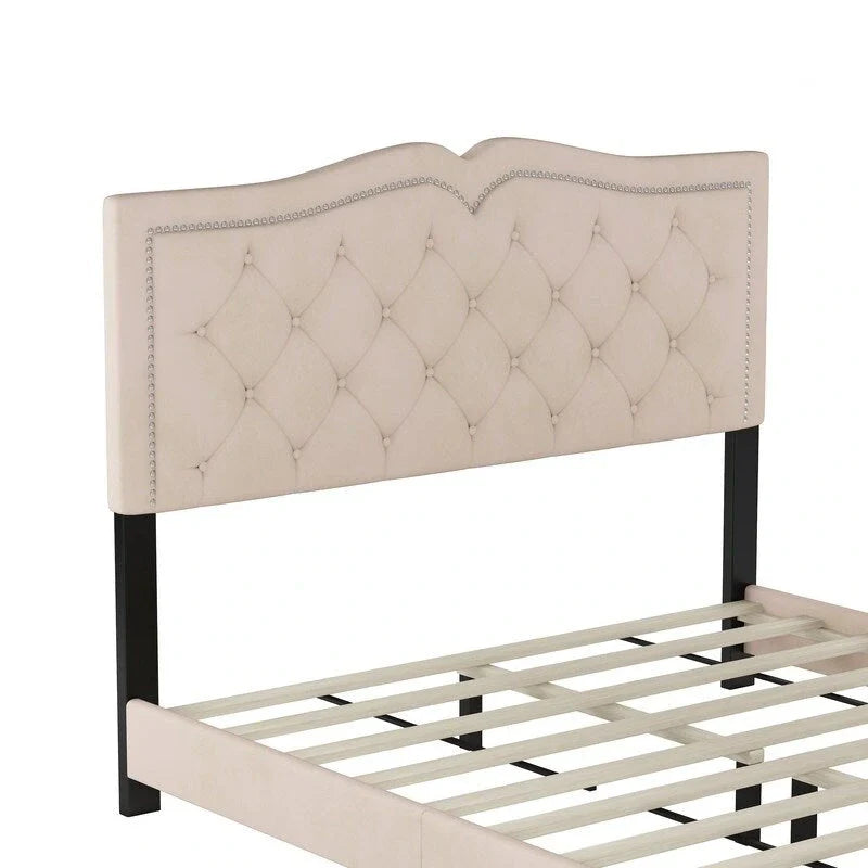 Upholstered Platform Bed with Tufted Headboard and Slat Support 7