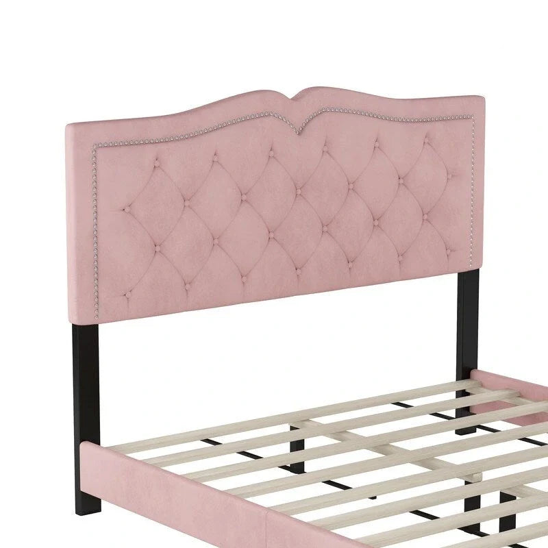 Upholstered Platform Bed with Tufted Headboard and Slat Support 10
