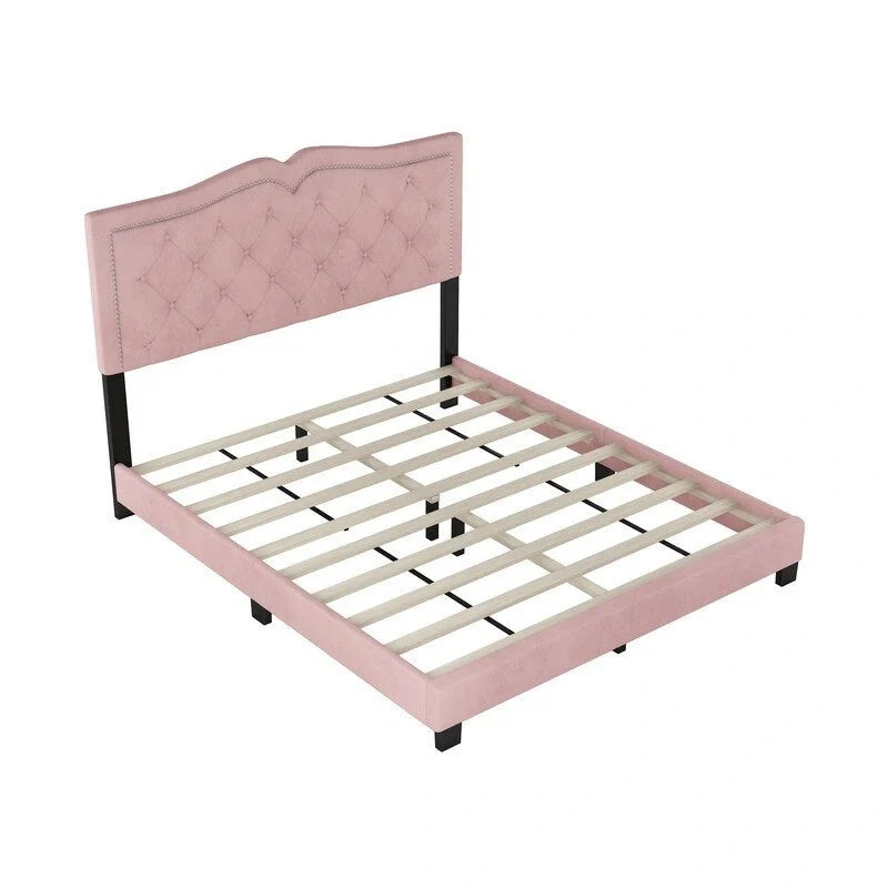 Upholstered Platform Bed with Tufted Headboard and Slat Support 14
