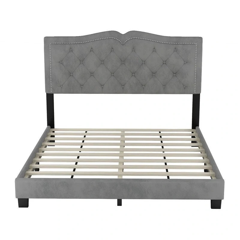 Upholstered Platform Bed with Tufted Headboard and Slat Support 19