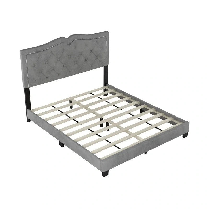 Upholstered Platform Bed with Tufted Headboard and Slat Support 20