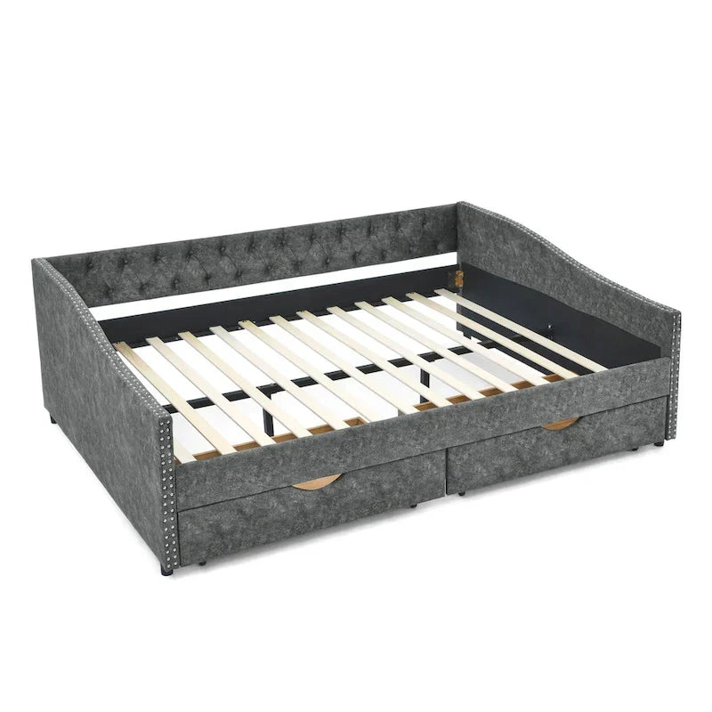 Upholstered Tufted Queen Size Daybed Sofa Bed with Storage Drawers 9