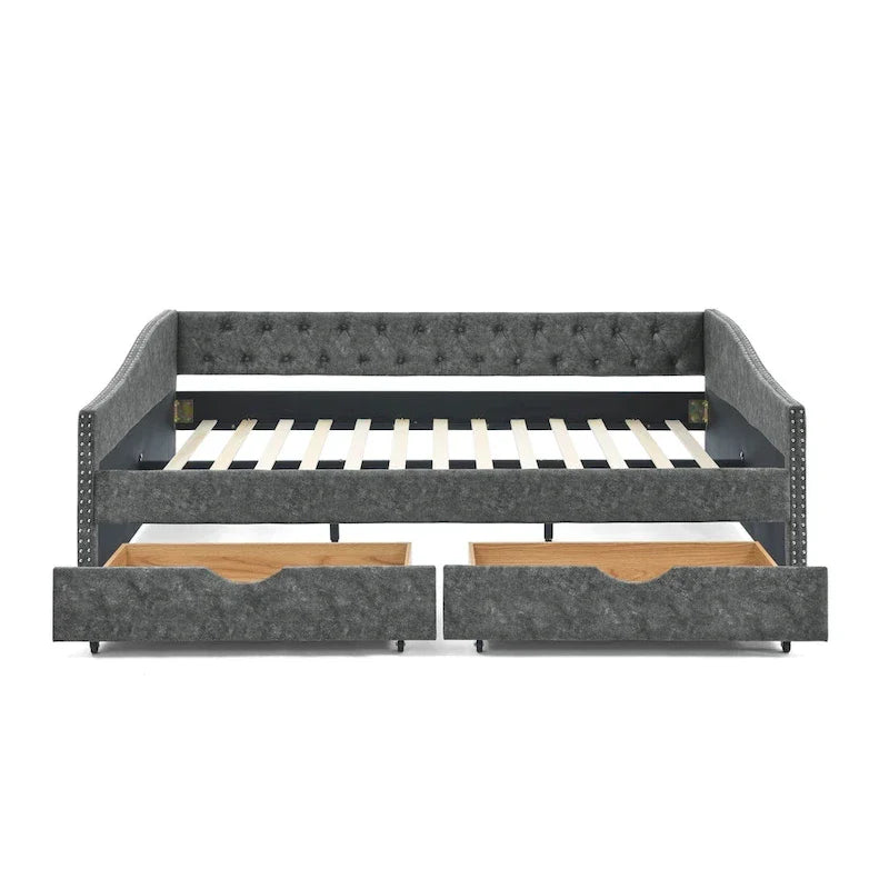 Upholstered Tufted Queen Size Daybed Sofa Bed with Storage Drawers 10