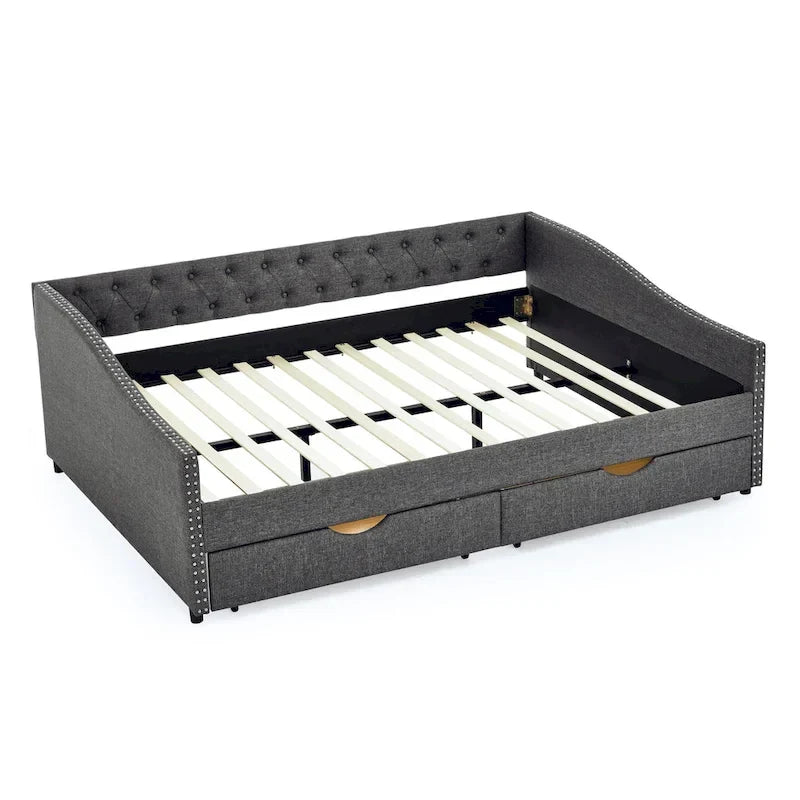 Upholstered Tufted Queen Size Daybed Sofa Bed with Storage Drawers 30