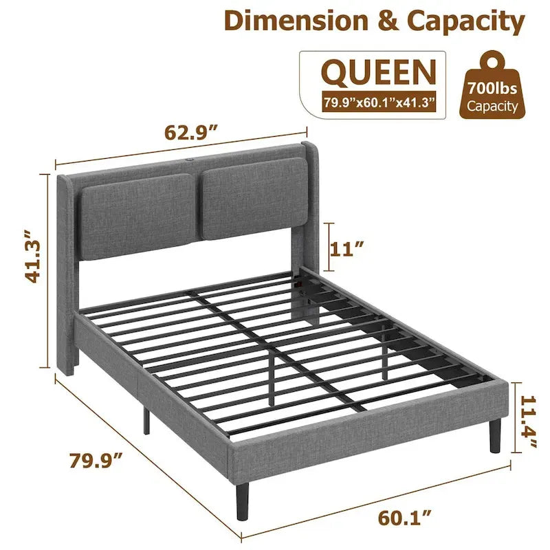Queen Bed Frame Featuring USB Charging Ports 2