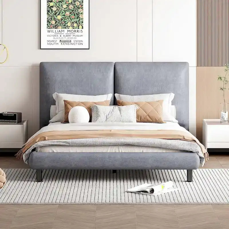 Queen-Sized Polyester Platform Bed Featuring Dual Oversized Headrests 21
