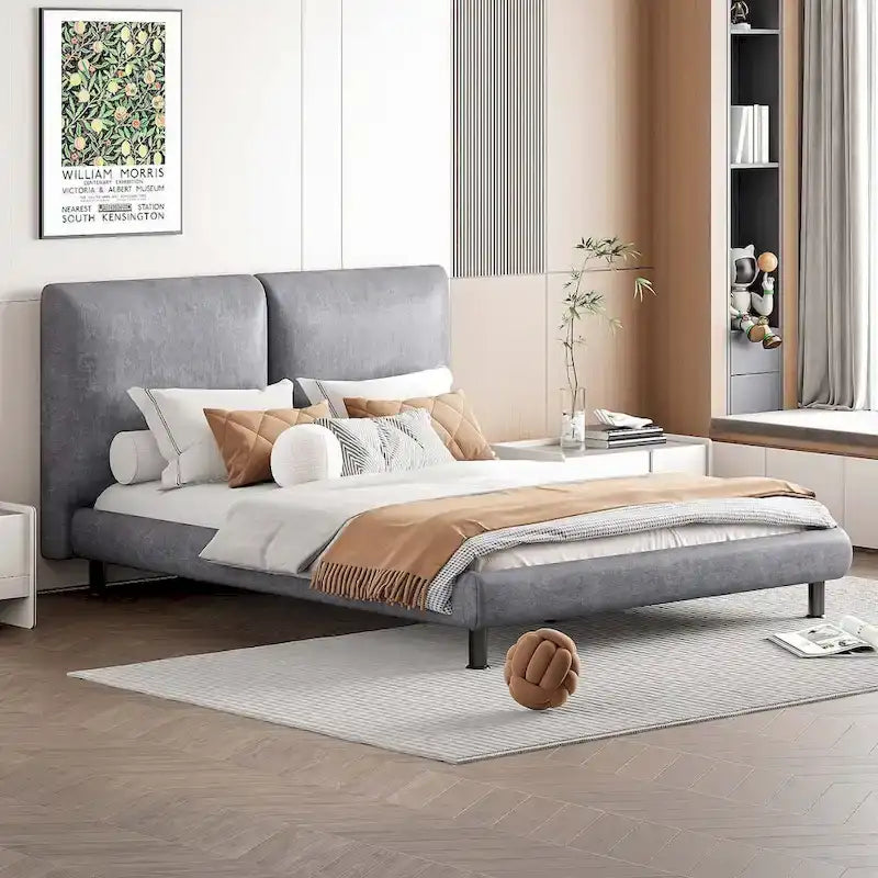 Queen-Sized Polyester Platform Bed Featuring Dual Oversized Headrests 1