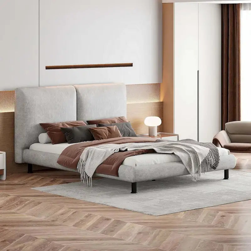 Queen-Sized Polyester Platform Bed Featuring Dual Oversized Headrests 2