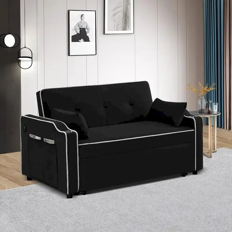 3-in-1 Modern Velvet Sleeper Sofa Bed: Convertible Loveseat with Pull-Out Bed 2