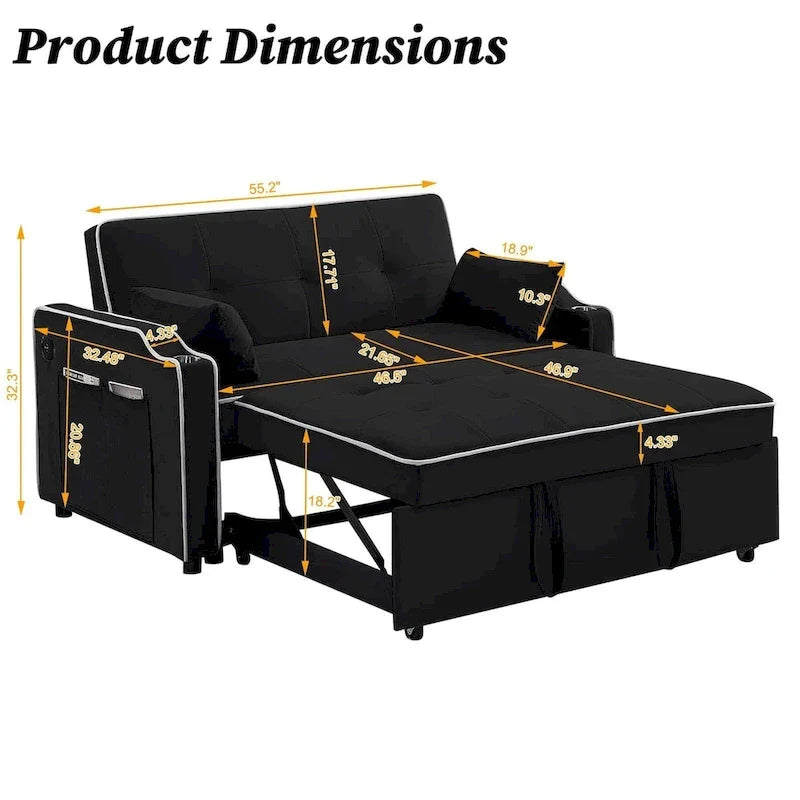3-in-1 Modern Velvet Sleeper Sofa Bed: Convertible Loveseat with Pull-Out Bed 3