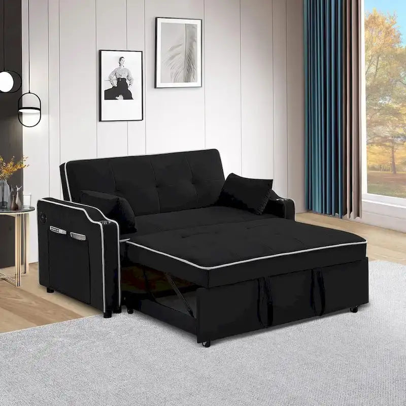 3-in-1 Modern Velvet Sleeper Sofa Bed: Convertible Loveseat with Pull-Out Bed 4