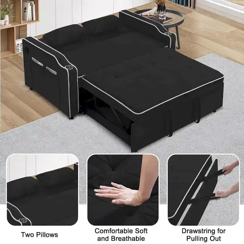 3-in-1 Modern Velvet Sleeper Sofa Bed: Convertible Loveseat with Pull-Out Bed 7