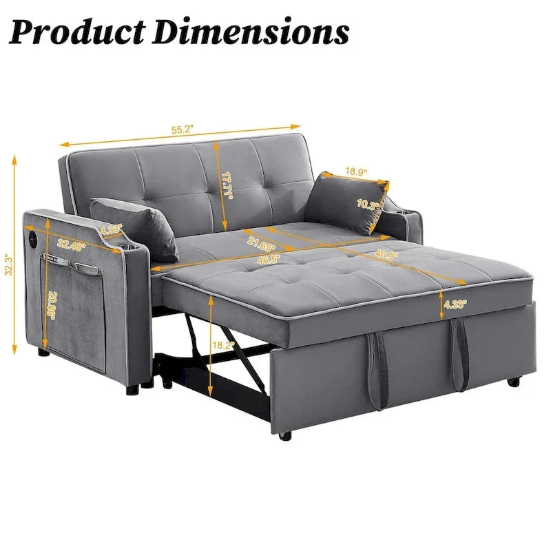 3-in-1 Modern Velvet Sleeper Sofa Bed: Convertible Loveseat with Pull-Out Bed 9