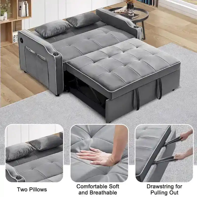 3-in-1 Modern Velvet Sleeper Sofa Bed: Convertible Loveseat with Pull-Out Bed 11