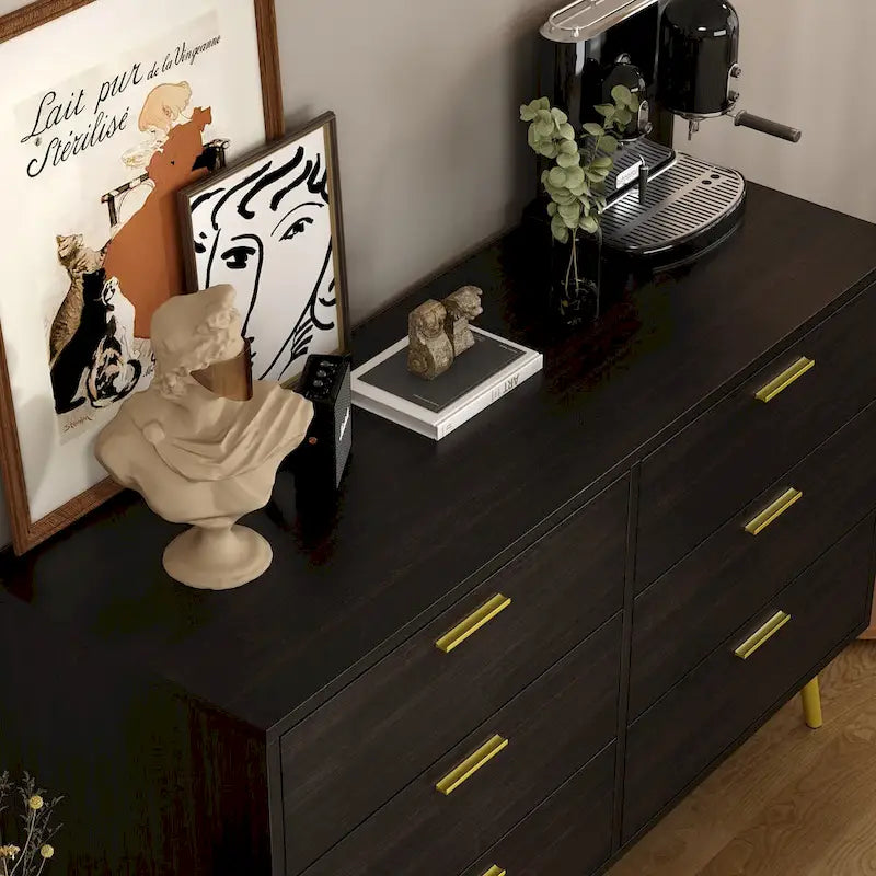 Elegant 6-Drawer Double Dresser with Gold Accents for Stylish Bedroom Storage 3