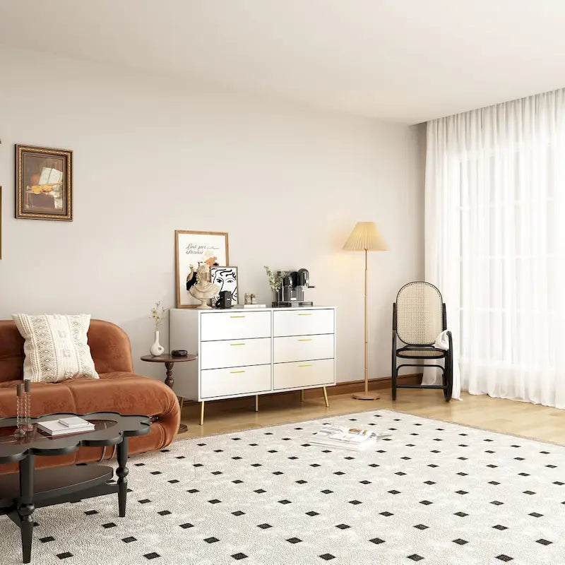 Elegant 6-Drawer Double Dresser with Gold Accents for Stylish Bedroom Storage 5