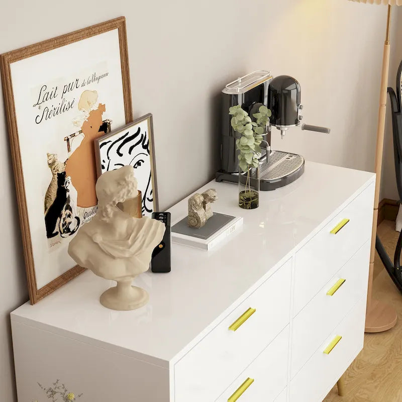 Elegant 6-Drawer Double Dresser with Gold Accents for Stylish Bedroom Storage 6