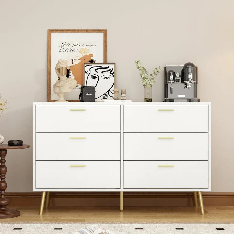 Elegant 6-Drawer Double Dresser with Gold Accents for Stylish Bedroom Storage 7